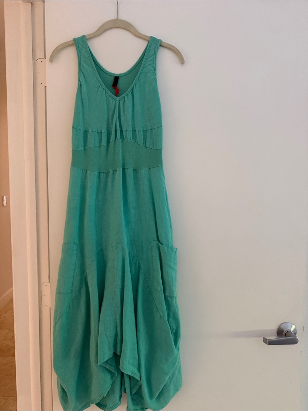 INIZIO Teal Green Linen Magic Dress with Pockets. Large